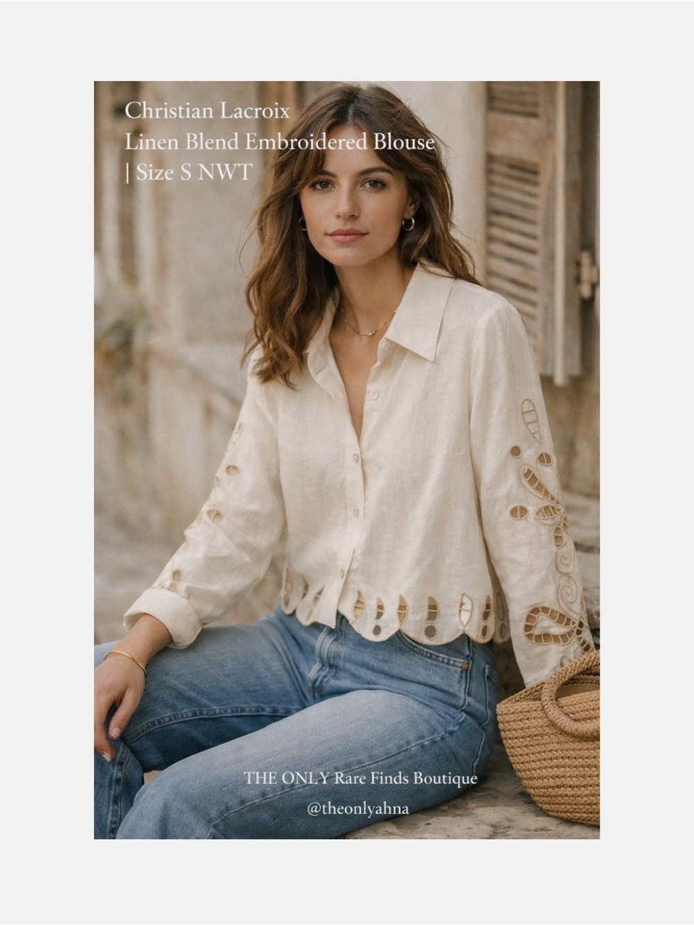 Christian Lacroix linen blend Cream Embroidered Button-Up Shirt
